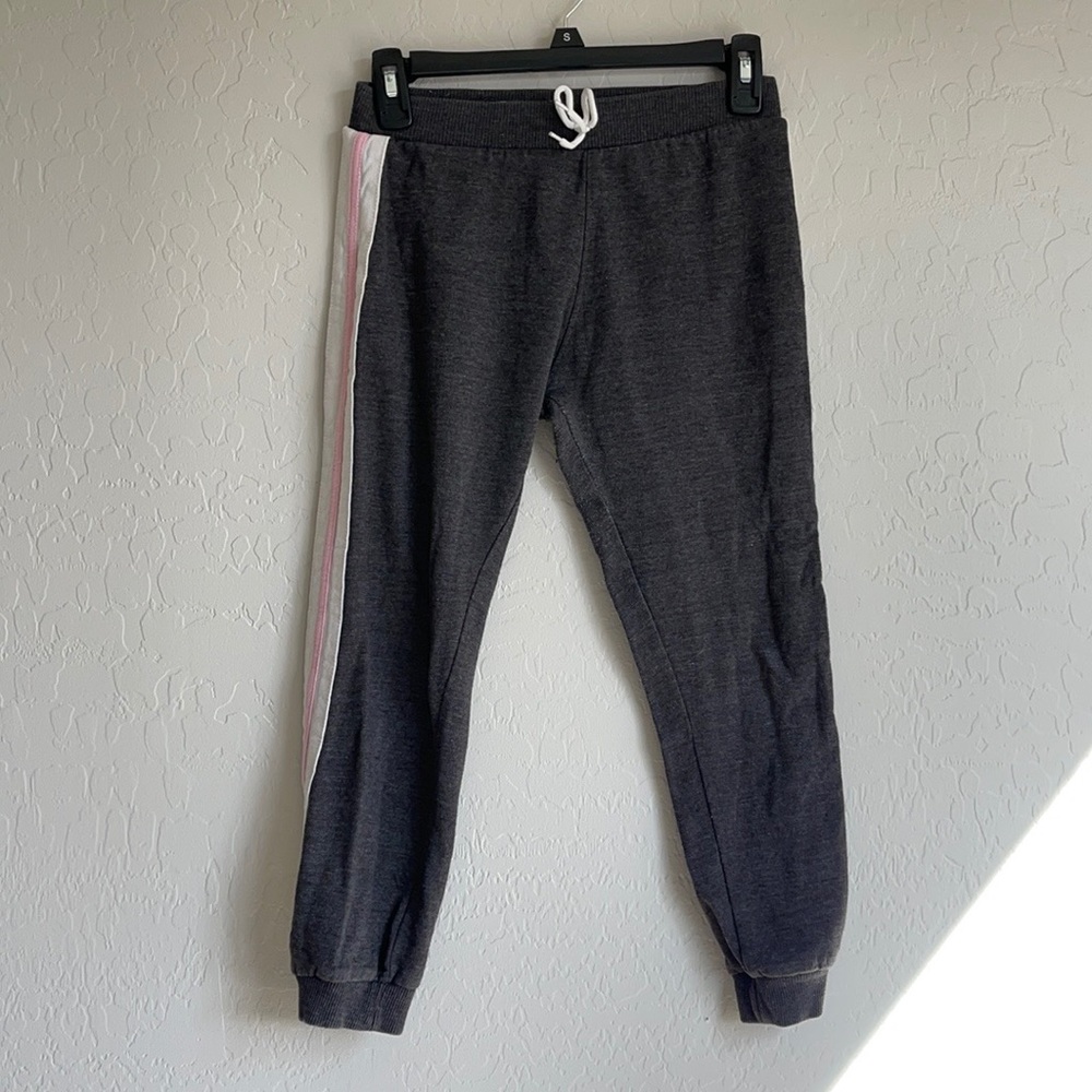 Girls Free Style Size 10 Gray with Pink & White Stripes Sweatpants Joggers